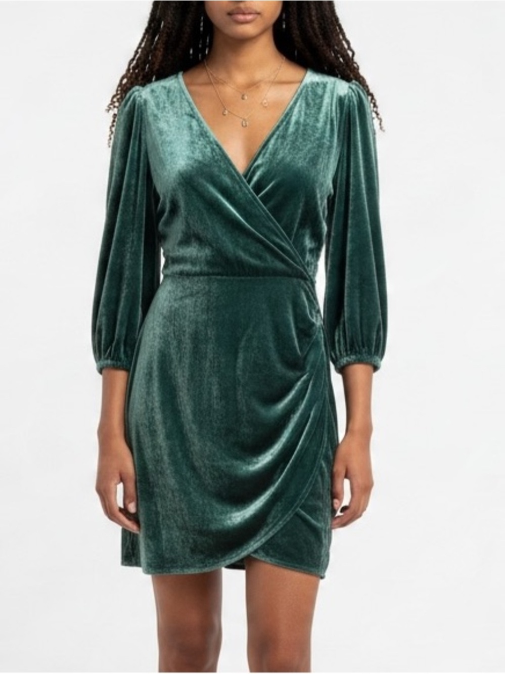 Aritzia Wilfred Lyric Velvet Wrap Mini Dress Green